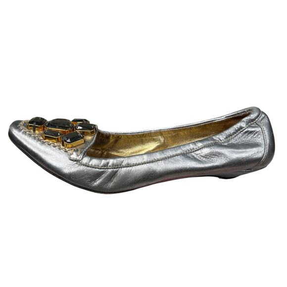 Prada Women’s Rhinestone Silver Metallic Ballet Flats Size 38.5 US 8.5 - Picture 3 of 13